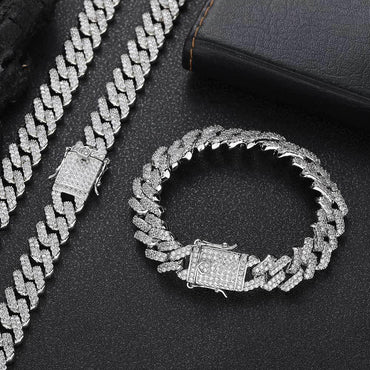 12mm Double Row Cuban Chain Bracelet Zircon - CaratixJewelry