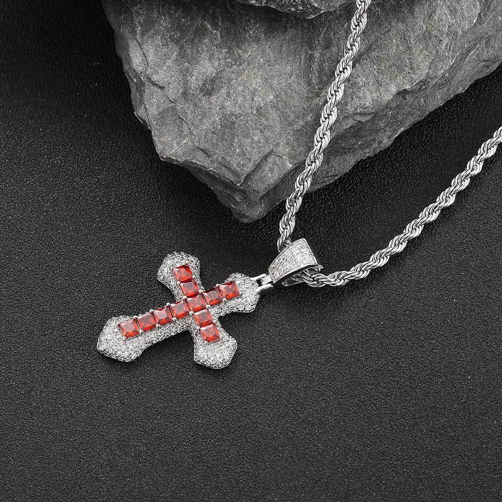 Custom Full Cross Pendant Necklace with Zircon Stones for Men | Caratix Jewelry - CaratixJewelry