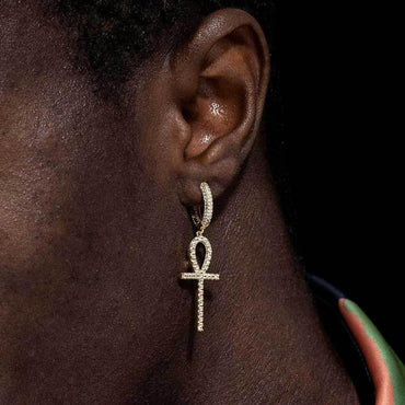 Ankh Key Cross Earrings with Micro-Pave Zircon Stones for Men and Women | Trendy Hip Hop Jewelry | Caratix Jewelry - CaratixJewelry