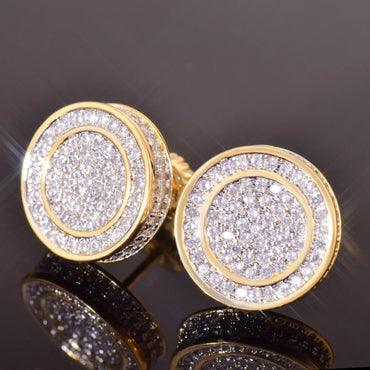 Double Layer Round Stud Earrings with Zircon | Creative & Trendy Hip Hop Jewelry | Caratix Jewelry - CaratixJewelry