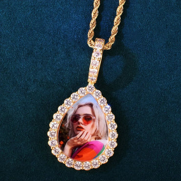 Teardrop Photo Pendant | Epoxy CZ DIY Custom Picture Hip Hop Jewelry - CaratixJewelry