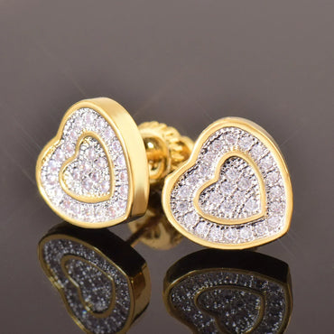 Double Layer Heart Shaped Stud Earrings with Zircon | Creative & Trendy Jewelry | Caratix Jewelry - CaratixJewelry