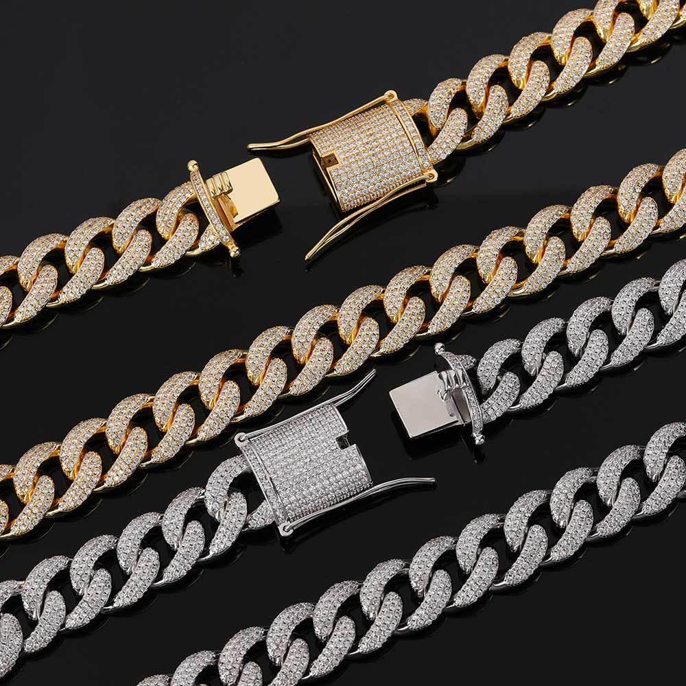 Custom 15mm Triple-Row Iced Out Gold Chain Style - CaratixJewelry