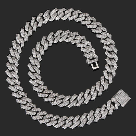 14mm Cuban Chain Necklace with Zircon Stones - CaratixJewelry