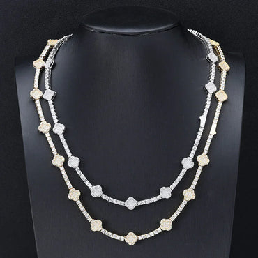 Men's Spring-Clasp Clover Tennis Chain | 5A Zircon Iced Out Necklace | Premium Gold Chain Rapper Style | Caratix - CaratixJewelry