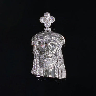 Men's Clover-Clasp Figure Portrait Pendant | Iced Out Copper Zircon Medallion | Custom Hip Hop Bling | Caratix - CaratixJewelry