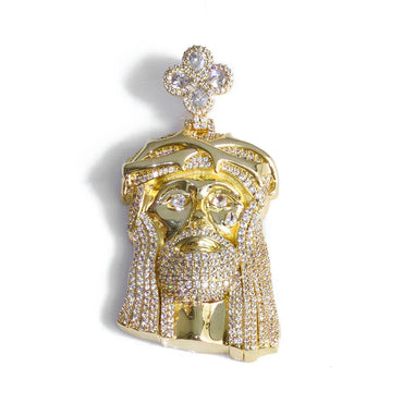 Men's Clover-Clasp Figure Portrait Pendant | Iced Out Copper Zircon Medallion | Custom Hip Hop Bling | Caratix - CaratixJewelry