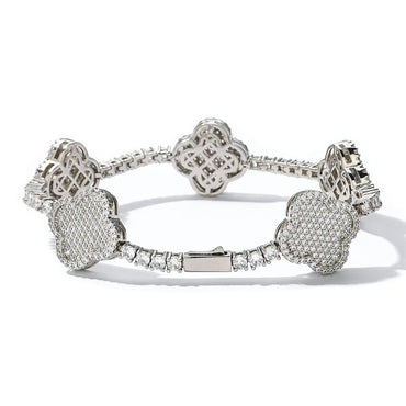 Women's S925 Sterling Silver Clover Tennis Bracelet | Iced Out Zircon Handpiece - CaratixJewelry