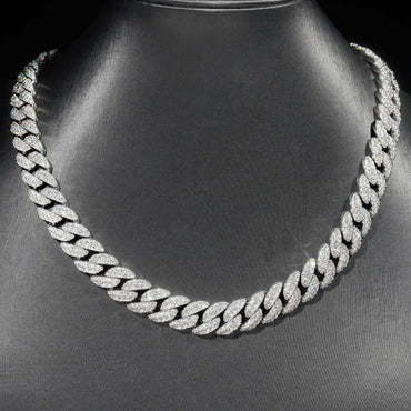 12mm Double-Row Moissanite Cuban Link Necklace | S925 Silver Iced Out Hip Hop Chain - CaratixJewelry