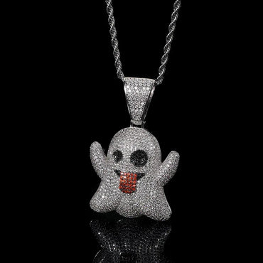 Large Tongue Out Ghost Pendant Necklace with Micro-Pave Zircon for Men | Caratix Jewelry - CaratixJewelry
