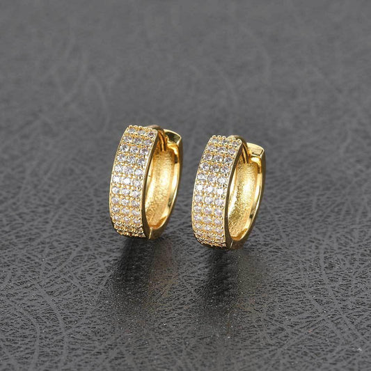 Square Hoop Earrings with Micro-Pave 3-Row Zircon Stones for Men and Women | Trendy Hip Hop Jewelry | Caratix Jewelry - CaratixJewelry