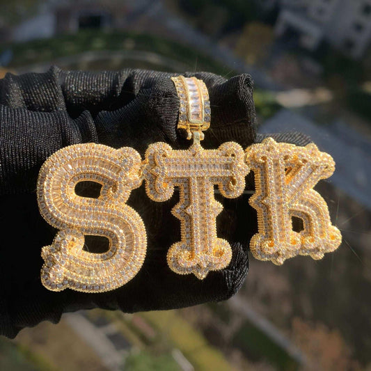 Cloud Pattern Letter Pendant | Iced Out CZ DIY Hip Hop Rapper Custom Necklace - CaratixJewelry