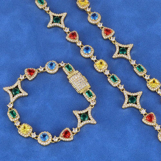 Geometric Colored Gemstone Zircon Necklace Hip Hop Jewelry for Men & Women | Caratix Jewelry - CaratixJewelry