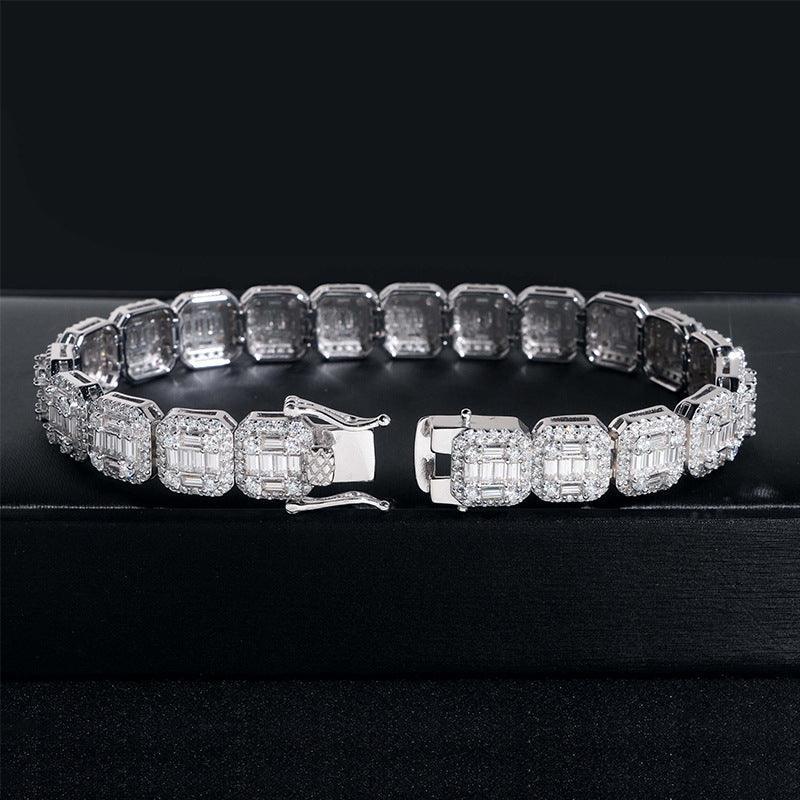 10mm Square Moissanite Bracelet | 925 Silver Iced Out Fashion Jewelry - CaratixJewelry