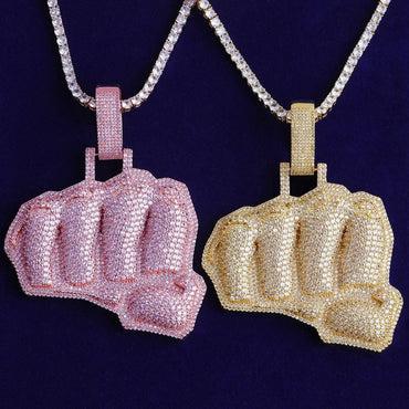 Iced Out Large "Power Fist" Pendant | Men's Heavyweight Copper Necklace - CaratixJewelry