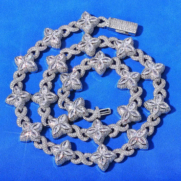 Four-Leaf Clover Cuban Link Chain with Figure-8 Clasp – Custom S925 Sterling Silver Hip Hop Men’s Trendy Streetwear Necklace - CaratixJewelry