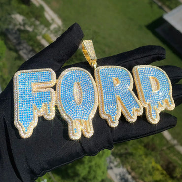 Blue Teardrop Letter Pendant | Iced Out CZ DIY Initial Hip Hop Necklace - CaratixJewelry