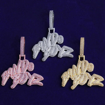 Iced Out "Bando Boyz" Letter Pendant | Men's Real Copper CZ Necklace - CaratixJewelry