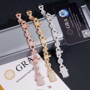 10mm Moissanite Cross Cuban Link Bracelet | S925 Silver Hip Hop Jewelry - CaratixJewelry