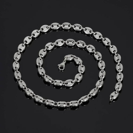 8mm Coffee Bean Necklace with Lobster Clasp Stainless Steel Pig Nose Chain for Men | Caratix Jewelry - CaratixJewelry