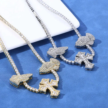 3.5mm Iced Out Tennis Necklace Cross Praying Hands Zircon Hip Hop Jewelry | Caratix Jewelry - CaratixJewelry