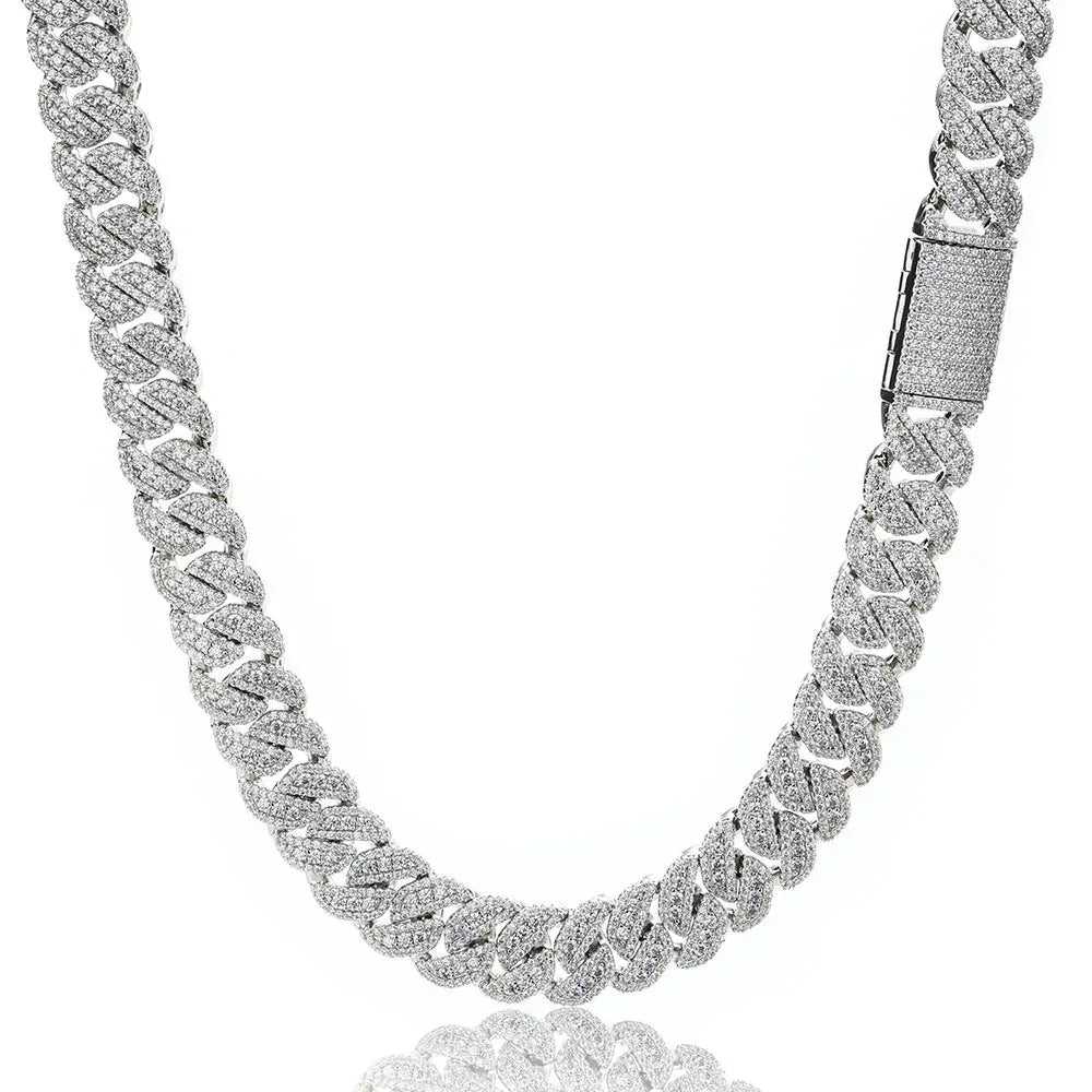 14mm Moissanite Cuban Link Chain with Flip-Lock Clasp – Custom S925 Sterling Silver Iced-Out Hip Hop Men’s Luxury Streetwear Necklace - CaratixJewelry