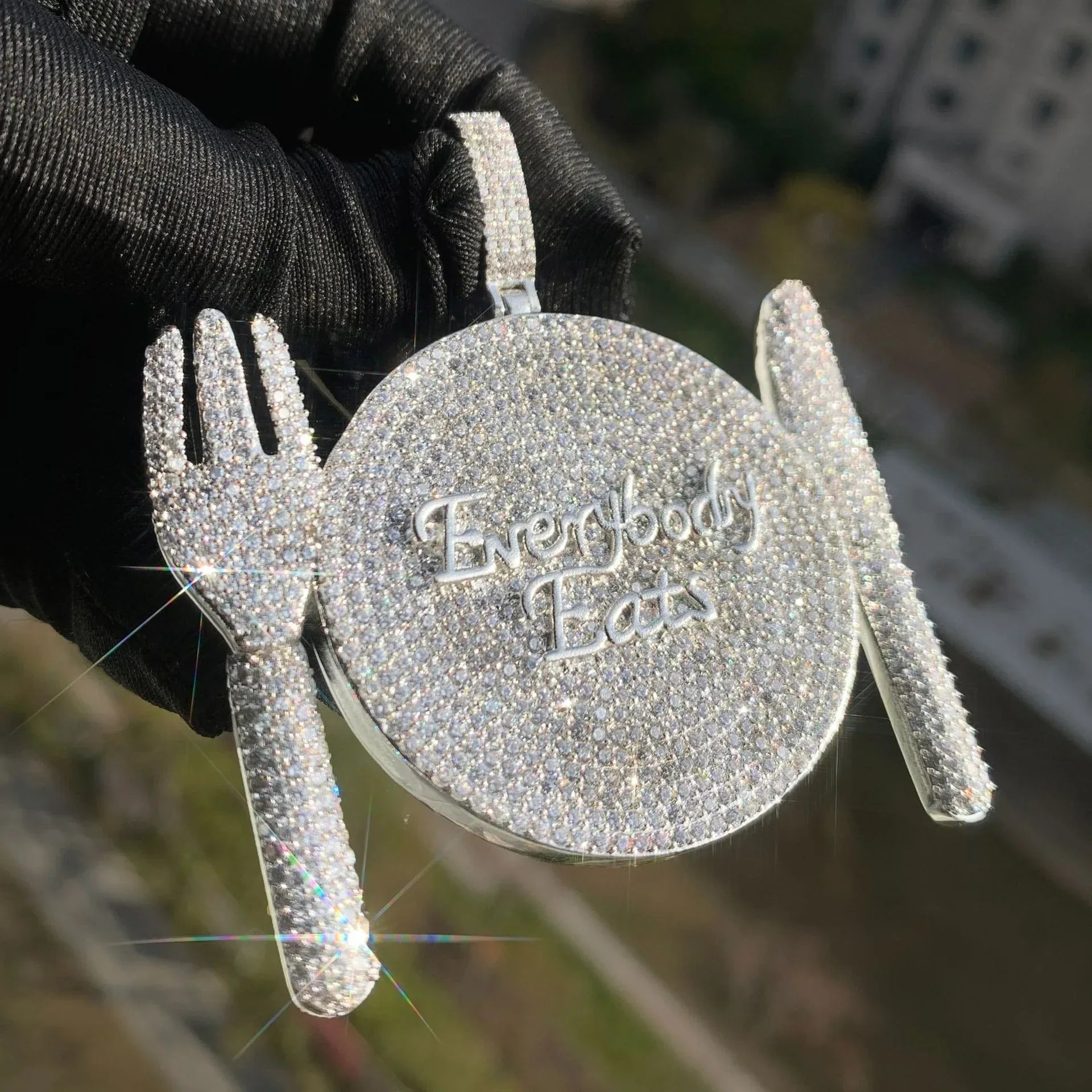 Iced Out Plate & Utensil Pendant Necklace – Hip Hop CZ Trendy Streetwear Jewelry - CaratixJewelry