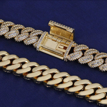 12mm Iced Out Cuban Bracelet T-Cut Zircon Gold Chain Rapper Style - CaratixJewelry