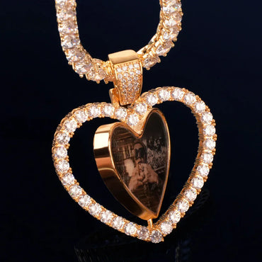 Spinning Heart Photo Pendant | DIY Custom Picture Hip Hop Unisex Necklace - CaratixJewelry