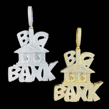 Iced Out "Big Bank" Letter Pendant | Men's Real Copper Money Statement Necklace - CaratixJewelry