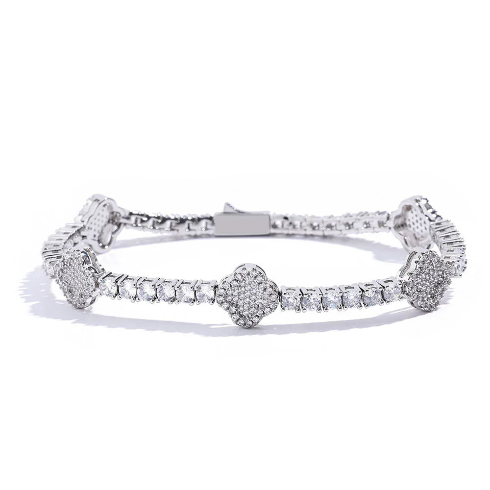 Men's Spring-Clasp Clover Tennis Bracelet | Luxury 5A Zircon Handpiece | Premium Iced Out Jewelry | Caratix - CaratixJewelry
