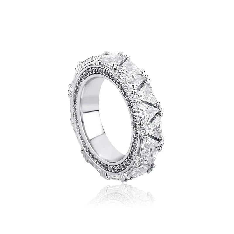 Men's Iced Out Triangle Motif Ring | Trillion Cut Zirconia Band | Caratix