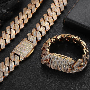 25mm 3-Row Full Zircon Iced Out Cuban Chain Necklace - CaratixJewelry
