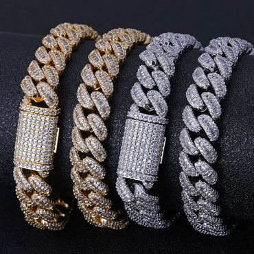 12mm Iced-Out Cuban Link Bracelet with Mixed Zircon Stones - CaratixJewelry
