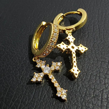 Zircon Cross Stud Earrings with Silver Pin for Men and Women | Trendy Hip Hop Jewelry | Caratix Jewelry - CaratixJewelry
