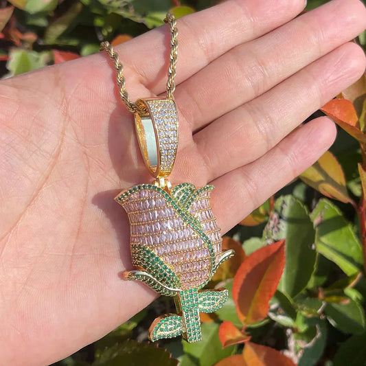 Men's Vibrant Flower Necklace | Premium Copper CZ "Give Them Flowers" - CaratixJewelry