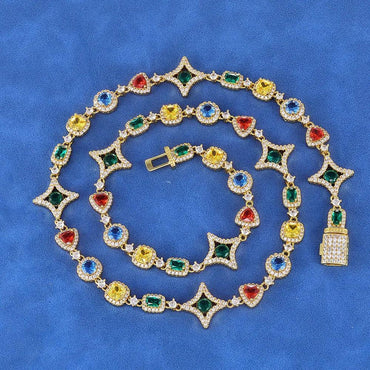 Geometric Colored Gemstone Zircon Necklace Hip Hop Jewelry for Men & Women | Caratix Jewelry - CaratixJewelry