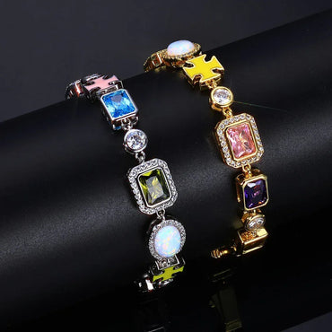 Opal Gemstone Bracelet Hip Hop Jewelry Inspired by Gold Chain Rapper Style | Caratix Jewelry - CaratixJewelry