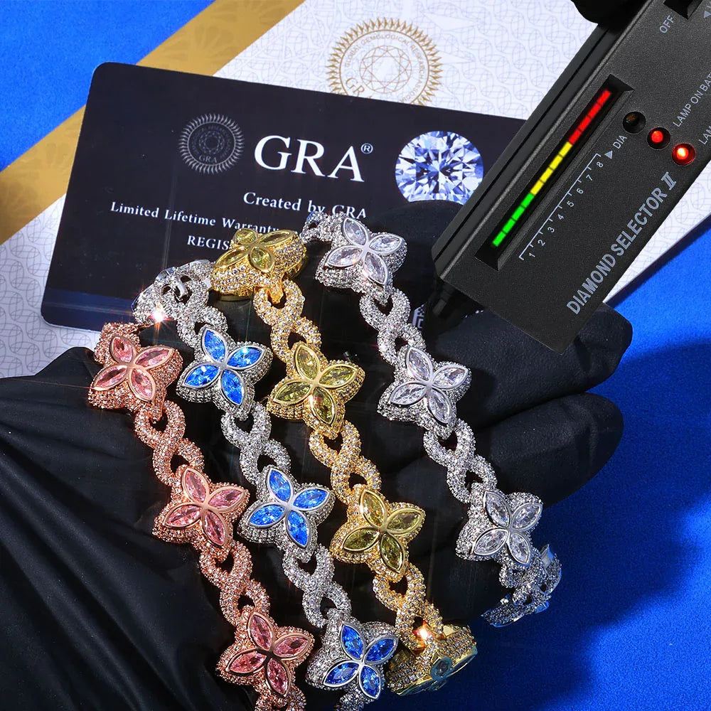 8mm S925 Sterling Silver Moissanite Infinity 8 Cuban Bracelet | VVS Moissanite Clover Link | Luxury Gold Chain Rapper Style | Caratix - CaratixJewelry