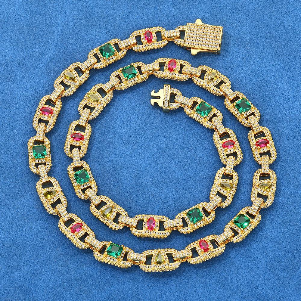 Custom 8mm Pig-Nose Color Gemstone Chain | Trendy Rapper Iced Out Chain | Caratix - CaratixJewelry