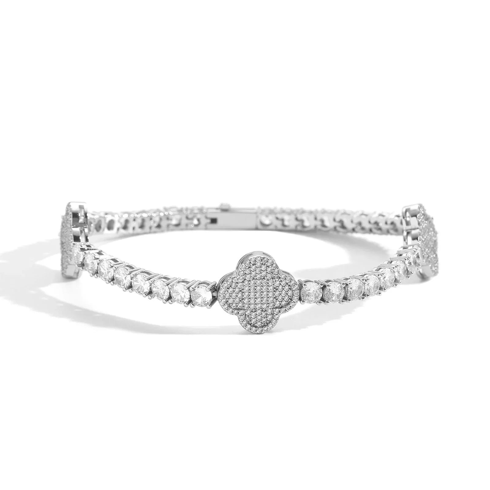 Unisex Single-Row Clover Tennis Bracelet | Iced Out Hip Hop Bling Fashion Handpiece | Caratix - CaratixJewelry