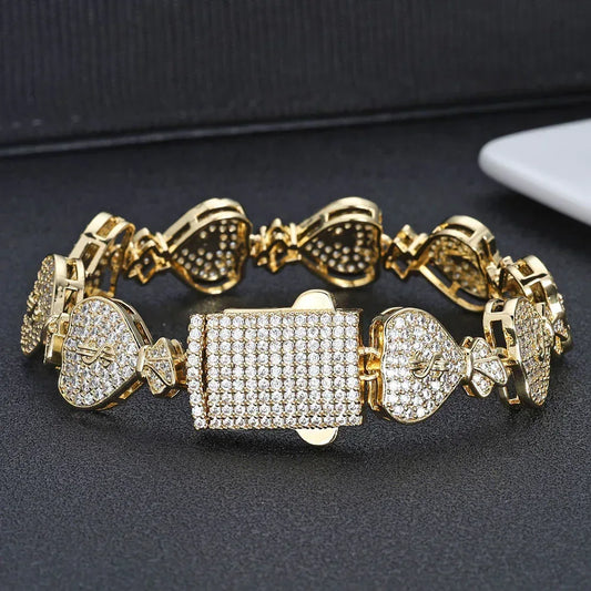15mm Money Bag Cuban Bracelet Zircon Rapper Chain - CaratixJewelry