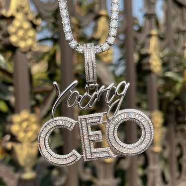 Iced Out "Young CEO" Letter Pendant | Men's Real Copper CZ Necklace - CaratixJewelry