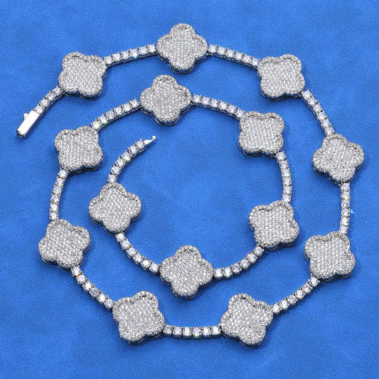 Women's S925 Sterling Silver Clover Tennis Chain | Iced Out Zircon Necklace | Premium Gold Chain Rapper Style | Caratix - CaratixJewelry
