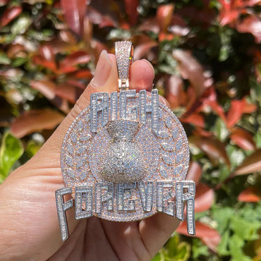 Iced Out "Rich Forever" Pendant | Men's Real Copper CZ Necklace - CaratixJewelry