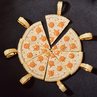 Iced Out Pizza Pendant Necklace – Hip Hop CZ Trendy Streetwear Jewelry - CaratixJewelry