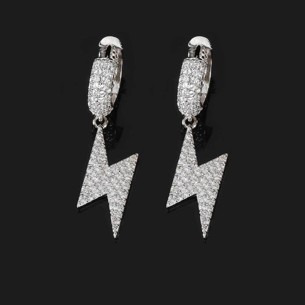 Hoop Earrings with Lightning Design and Micro-Pave Zircon Stones for Men and Women | Trendy Hip Hop Jewelry | Caratix Jewelry - CaratixJewelry