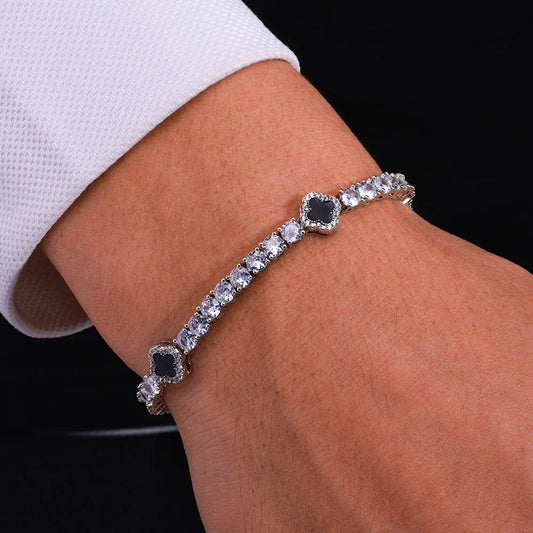 4mm S925 Sterling Silver Moissanite Clover Bracelet | VVS Moissanite Tennis Chain | High-End Gold Chain Rapper Aesthetic | Caratix - CaratixJewelry