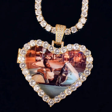 Flip-Open Heart Photo Pendant | CZ Iced Out DIY Custom Picture Hip Hop Jewelry - CaratixJewelry