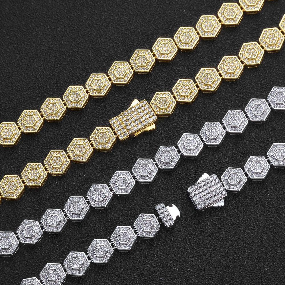 Custom 8.5mm Hexagon Geometric Baguette Chain | Unique Hip Hop Bling Bracelet | Caratix - CaratixJewelry